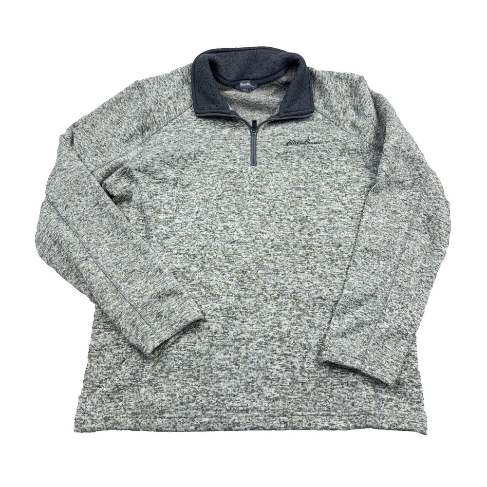 Eddie Bauer Sweater Men Large Gray Pullover Quarter Zip Fleece Jacket Heather B7